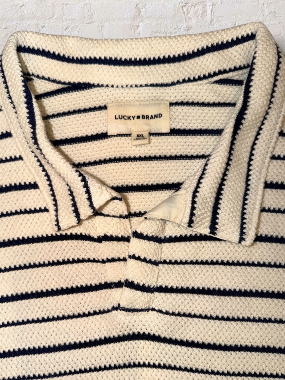 Lucky Brand Jacquard Knit Polo Shirt XXL NWT Cream Navy Stripe